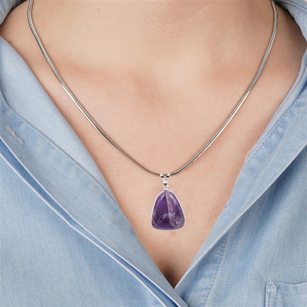 Amethyst (chevron) pendant, large Tumbled Stone, rhodiniert | Marco Schreier