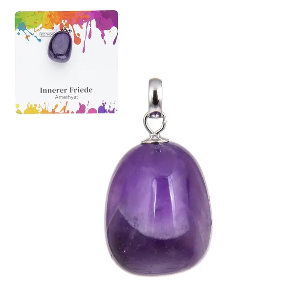 Anhänger Amethyst, Trommelstein klein, rhodiniert | Marco Schreier