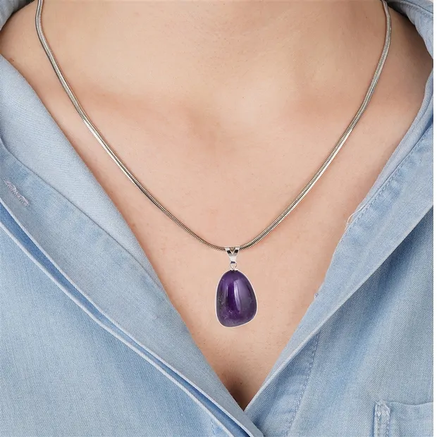 Anhänger Amethyst, Trommelstein groß, rhodiniert | Marco Schreier