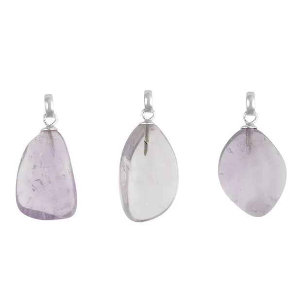 Anhänger Amethyst (hell), Trommelstein, 3,5cm, rhodiniert | Marco Schreier