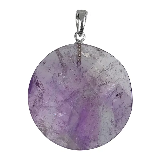 Pendant disc faceted amethyst | minerals trade - gems, healing stones & jewelry