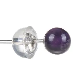 Earstuds amethyst, ball, 4mm, rhodiniert | wholesaler gems & healing stones