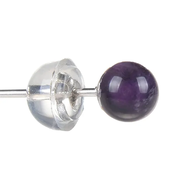 Earstuds amethyst, ball, 4mm, rhodiniert | wholesaler gems & healing stones