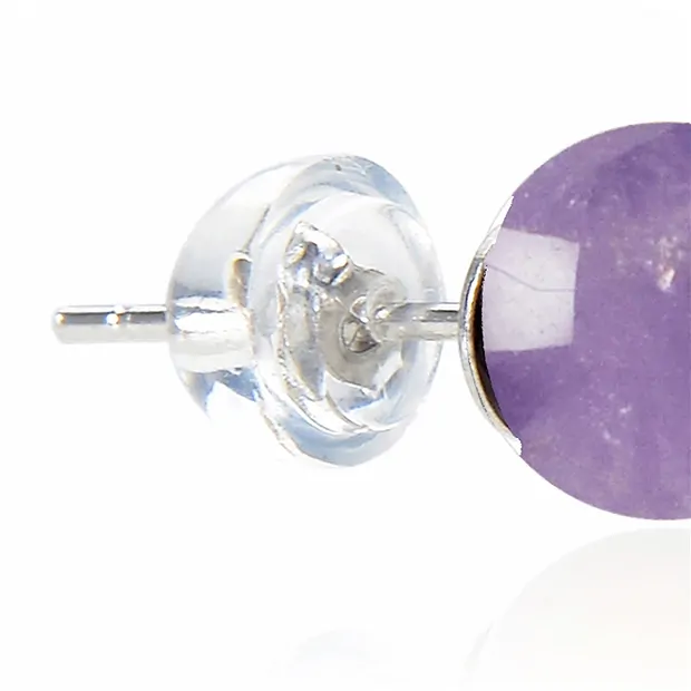Earstuds amethyst, ball, 6mm, rhodiniert | wholesaler gems & healing stones