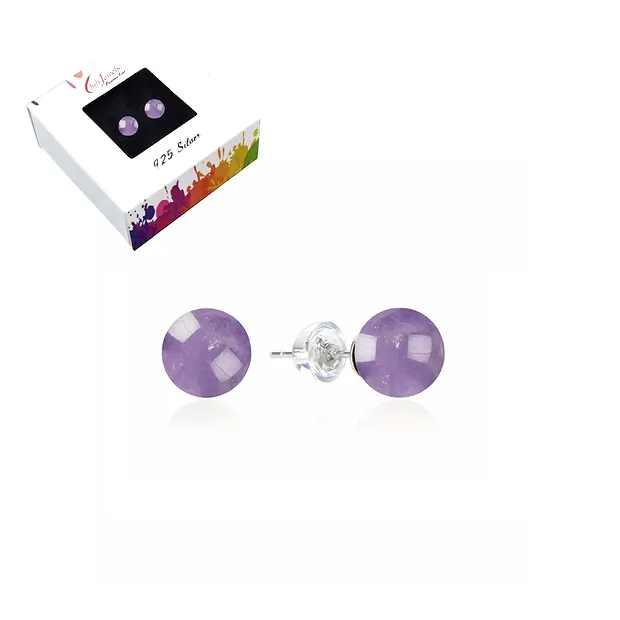 Earstuds amethyst, ball, 6mm, rhodiniert | wholesaler gems & healing stones