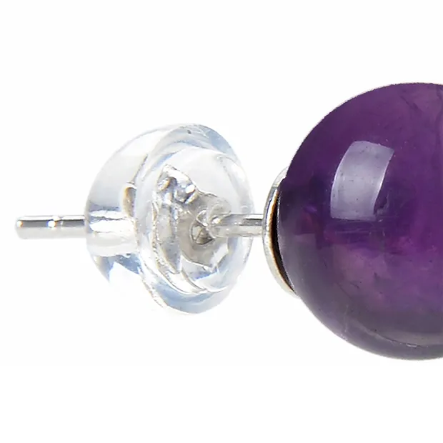 Earstuds amethyst, ball, 8mm, rhodiniert | wholesaler gems & healing stones