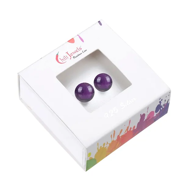 Earstuds amethyst, ball, 8mm, rhodiniert | wholesaler gems & healing stones
