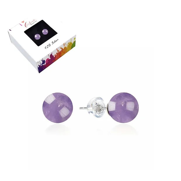 Earstuds amethyst, ball, 8mm, rhodiniert | wholesaler gems & healing stones