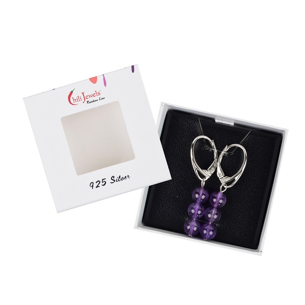 Ohrhänger Amethyst, 6mm-Kugeln, rhodiniert | GH Edelsteine, Heilsteine & Schmuck