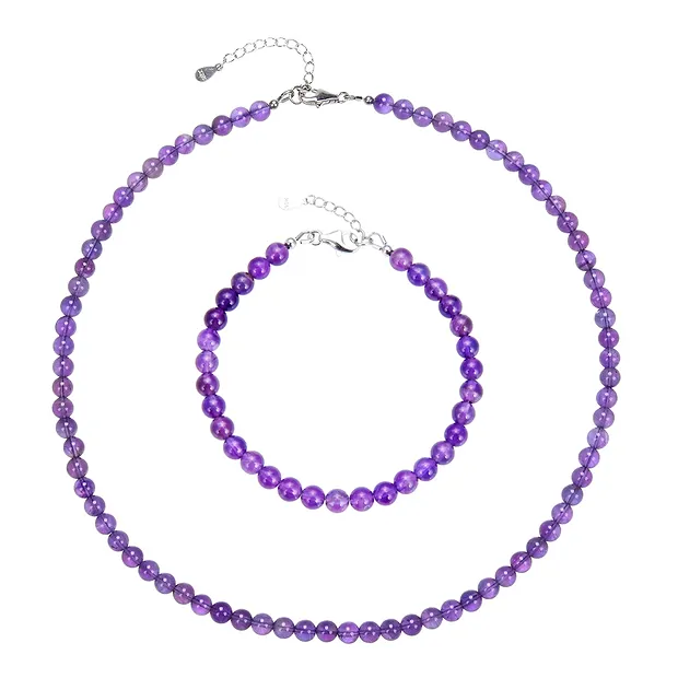 Amethyst earrings, 6mm beads, rhodiniert | wholesaler gems & healing stones