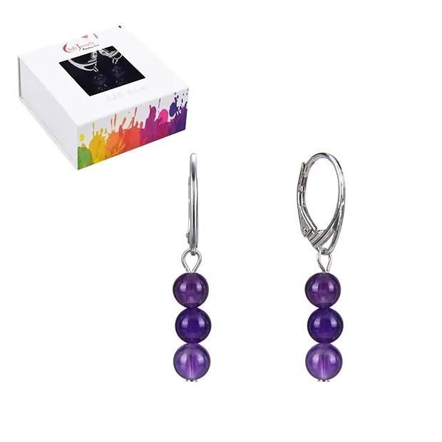 Amethyst earrings, 6mm beads, rhodiniert | wholesaler gems & healing stones