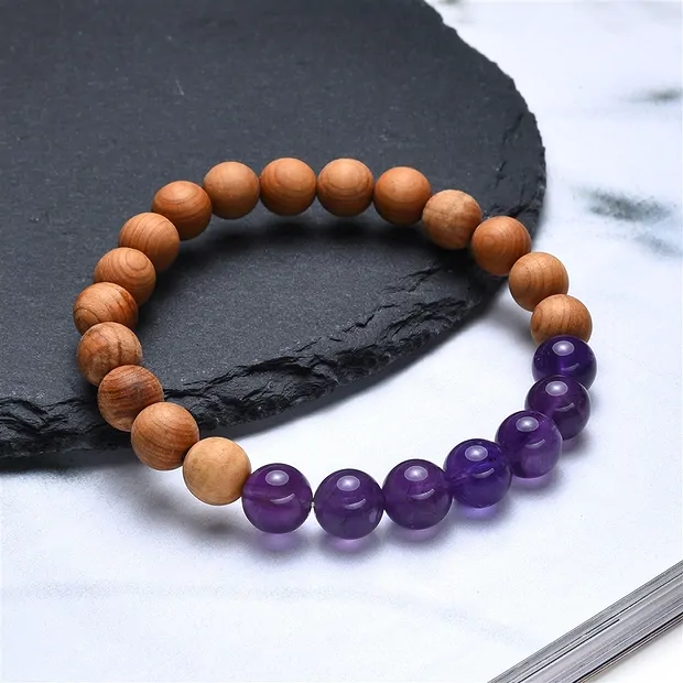 Bracciale, ametista, legno di sandalo, 8 mm, 17 cm | Marco Schreier
