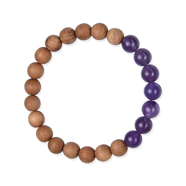 Bracelet, amethyst, sandalwood, 8mm, 17cm | wholesaler gems & healing stones
