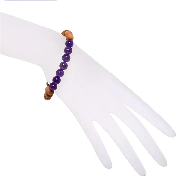 Bracelet, améthyste, bois de santal, 8mm, 20cm | Marco Schreier