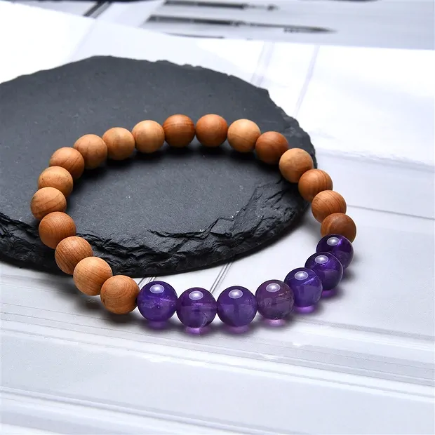 Bracelet, améthyste, bois de santal, 8mm, 20cm | Marco Schreier