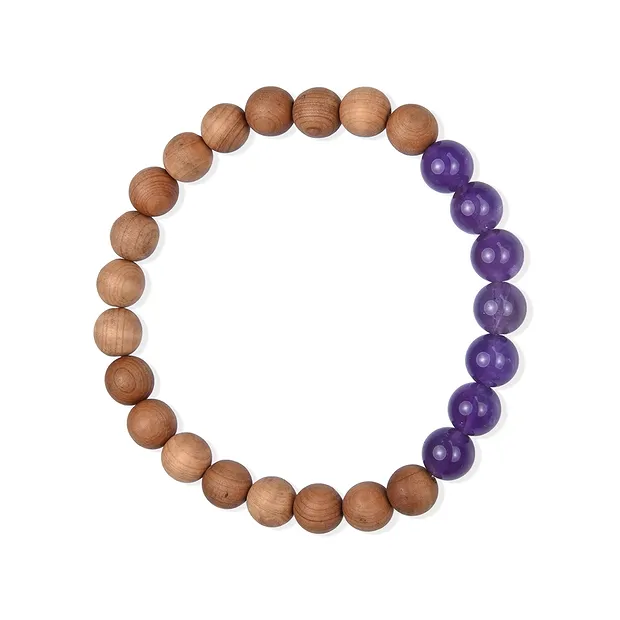 Bracelet, améthyste, bois de santal, 8mm, 20cm | Marco Schreier
