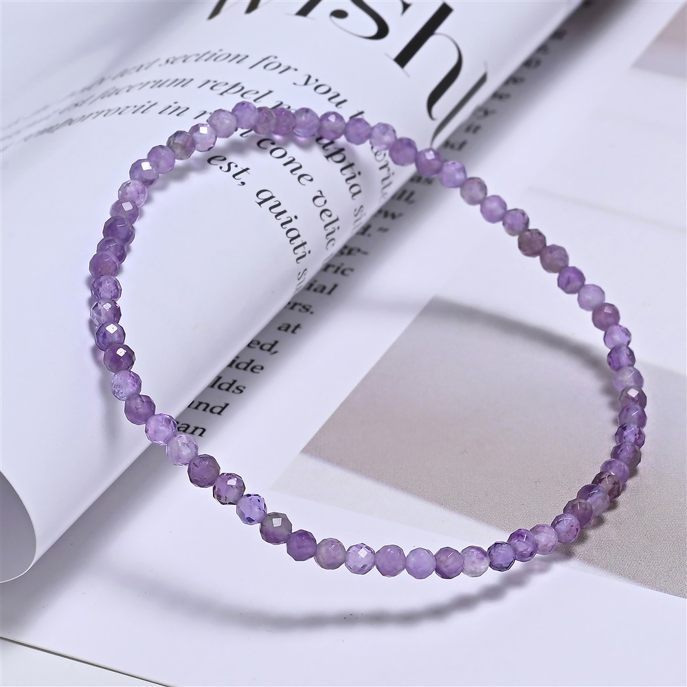 Bracelet, améthyste, 03mm boules, facettes, 19cm | Marco Schreier