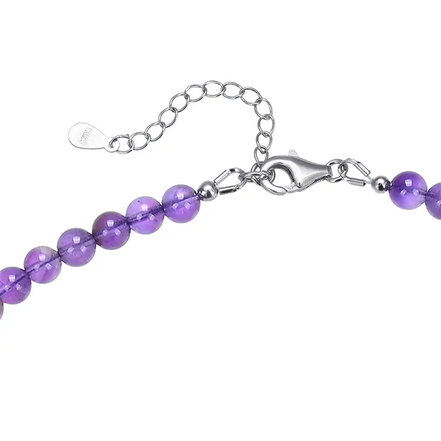 Bracelet amethyst, 6mm beads, extension chain, rhodiniert | Marco Schreier