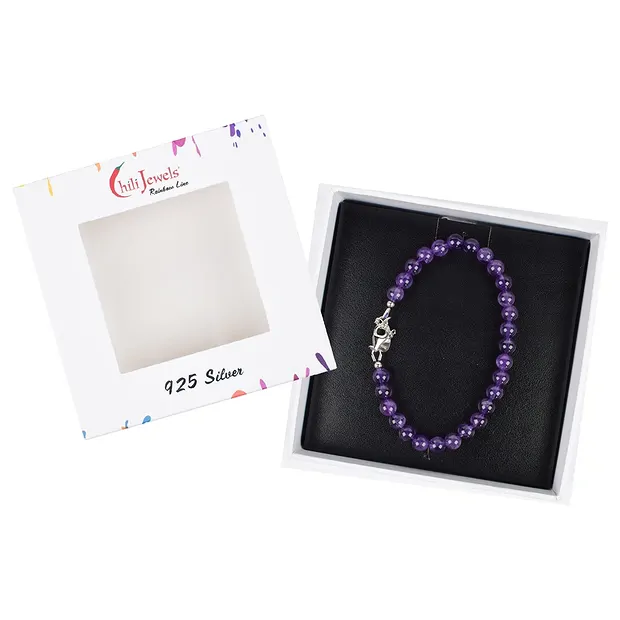 Pulsera de amatista, cuentas de 6 mm, cadena extensible, rodinada | Marco Schreier