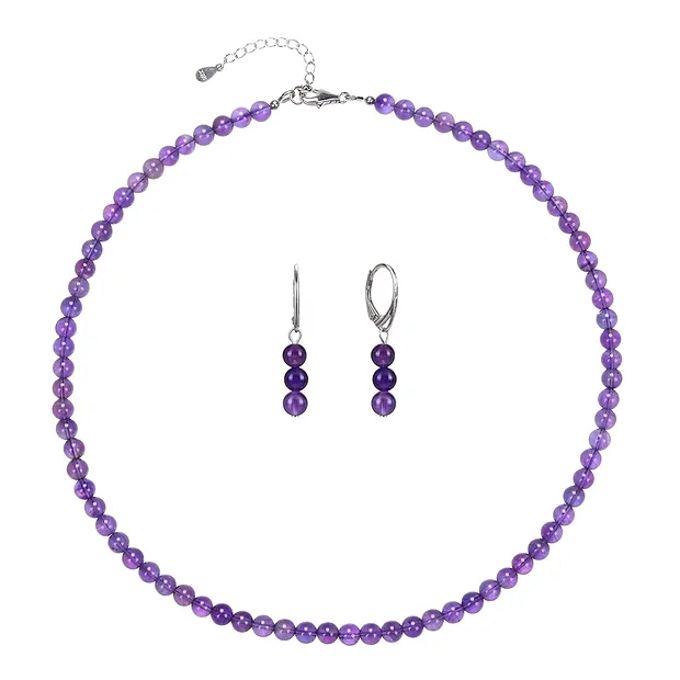 Bracelet amethyst, 6mm beads, extension chain, rhodiniert | Marco Schreier