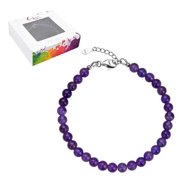 Armband Amethyst, Kugeln (6mm), rhodiniert | GH Edelsteine, Heilsteine & Schmuck
