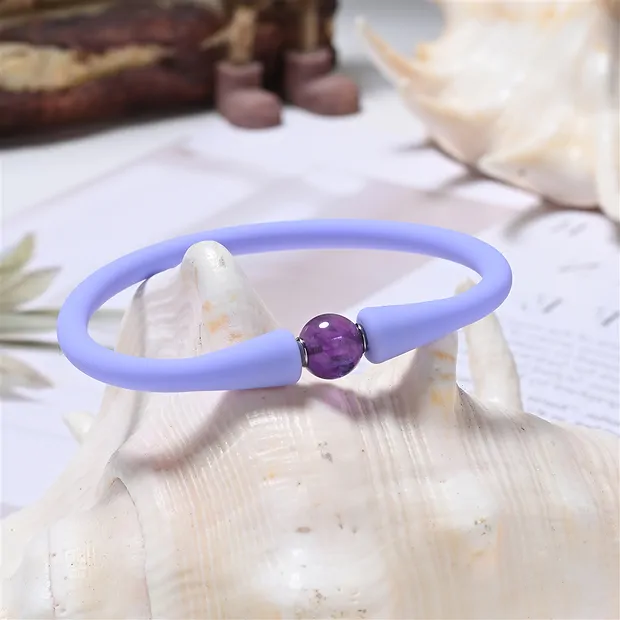 Armband Amethyst Kugel (8mm), Silikon (violett), 15cm (kurz) | Marco Schreier