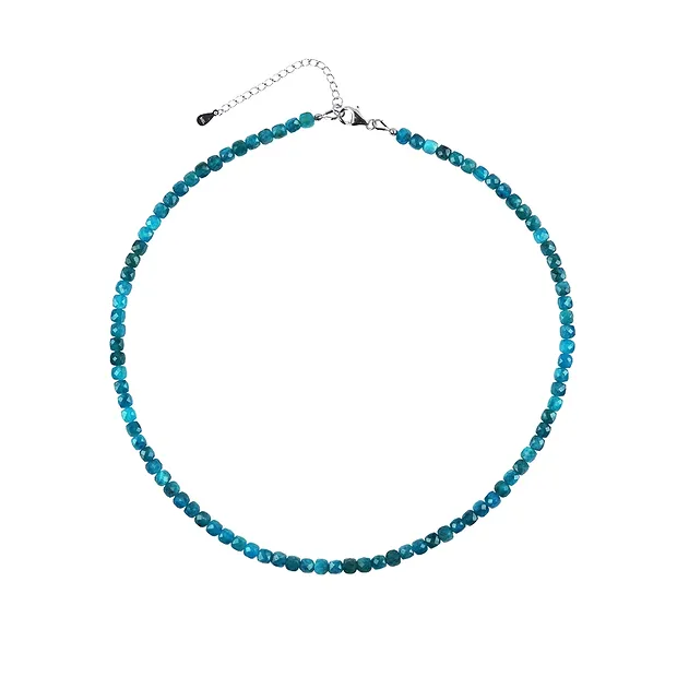 Collar apatito (estabilizado), cubo facetado (4mm), rodinado, cadena extensible | Marco Schreier