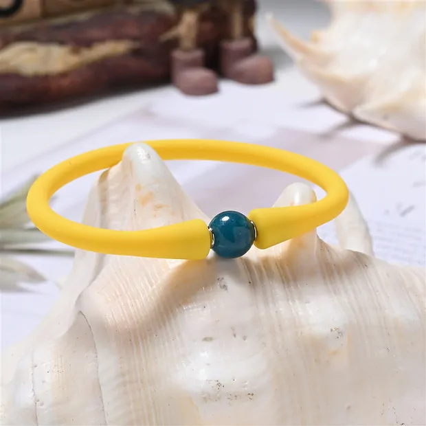 Armband, Apatit Kugel (8mm), Silikon (gelb), 15cm (kurz) | Marco Schreier
