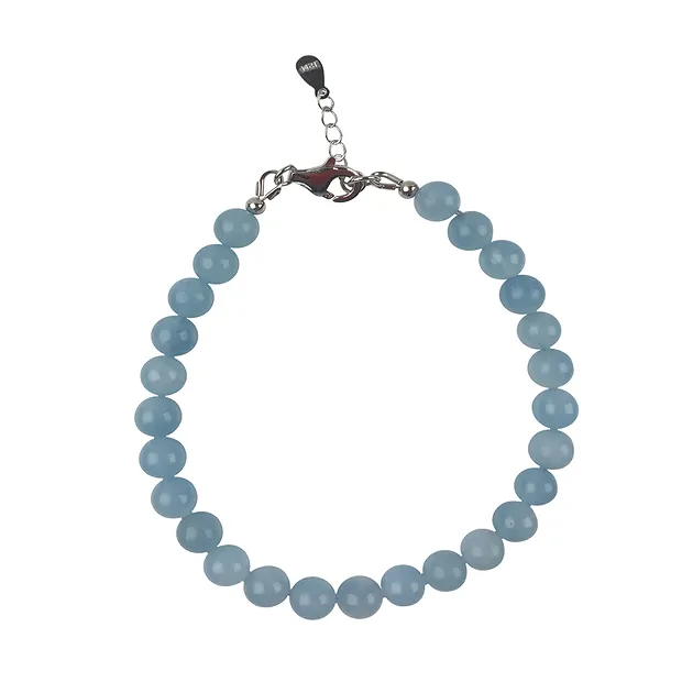 Collana Acquamarina, perline (6,5 mm), rodiato, catena di prolungamento | Marco Schreier