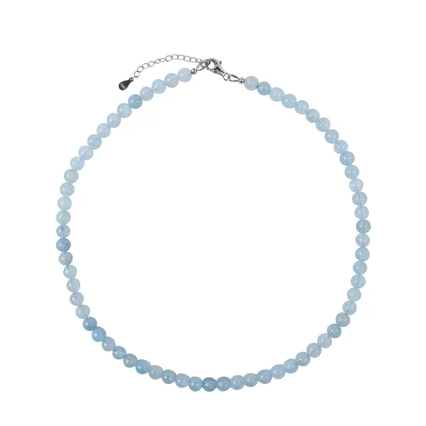 Collar Aguamarina, cuentas (6,5 mm), rodinado, cadena extensible | Marco Schreier