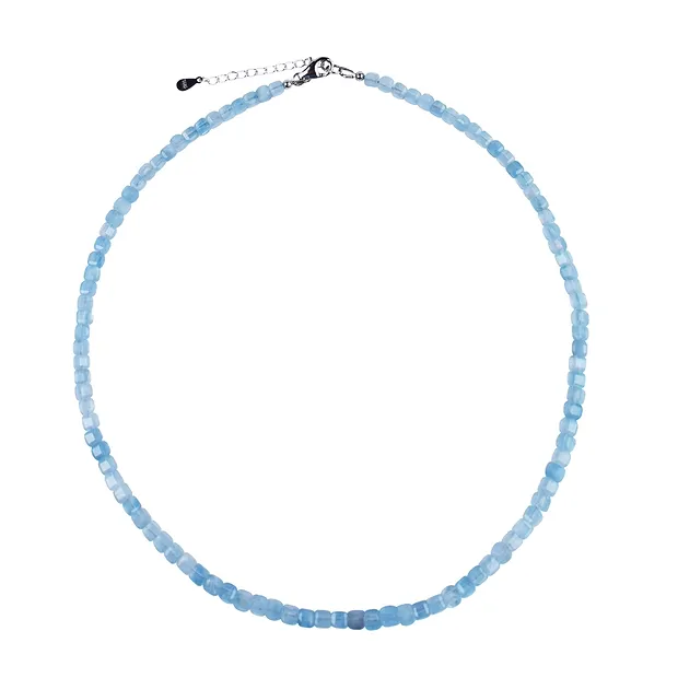 Collar Aguamarina, cubo facetado de 4mm, cadena de extensión, rodinado | Marco Schreier