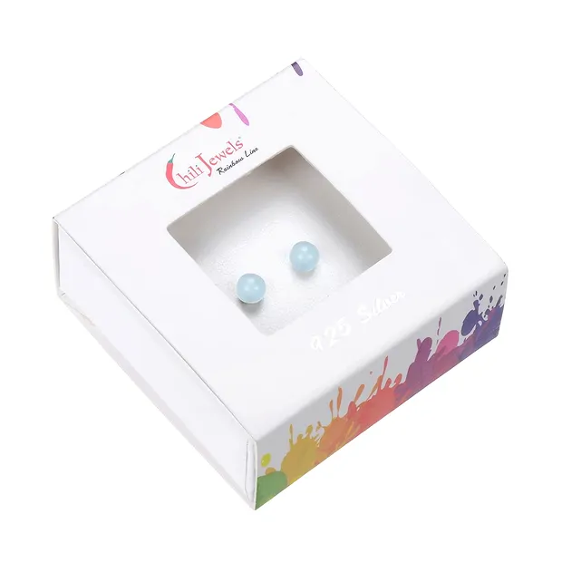 Earstuds Aquamarine, ball, 6mm, rhodiniert | wholesaler gems & healing stones