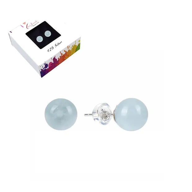 Earstuds Aquamarine, ball, 6mm, rhodiniert | wholesaler gems & healing stones
