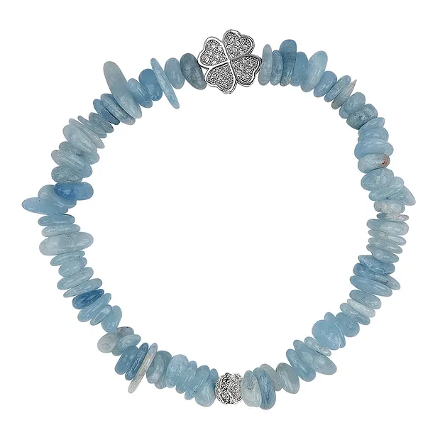 Armband, Aquamarin, mit Kleeblatt | Großhändler Edelsteine, Heilsteine & Schmuck