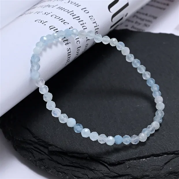 Bracelet, Aquamarine, 03mm beads, faceted, 14cm (short) | Marco Schreier