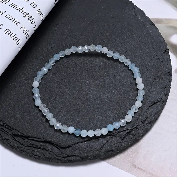 Pulsera, Aguamarina, cuentas de 03mm, facetadas, 14cm (corta) | Marco Schreier