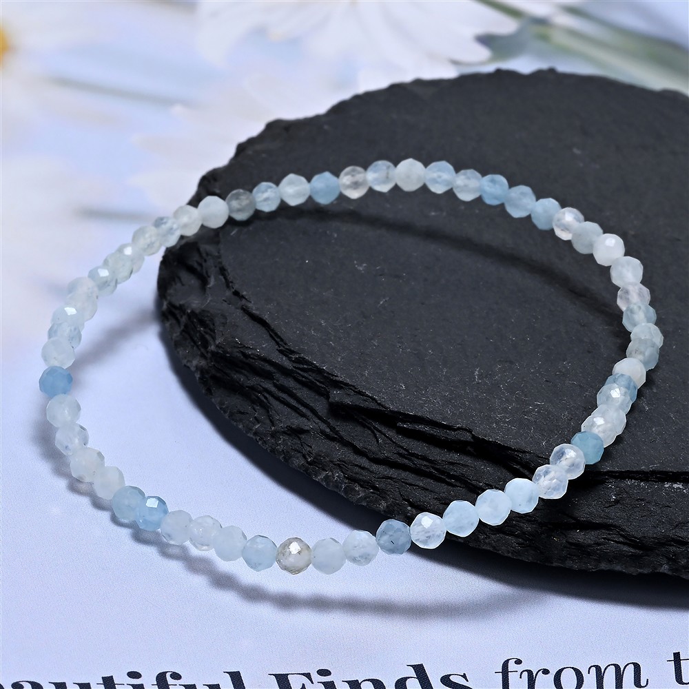 Bracelet, Aigue-marine, 03mm boules, facettes, 19cm | Marco Schreier