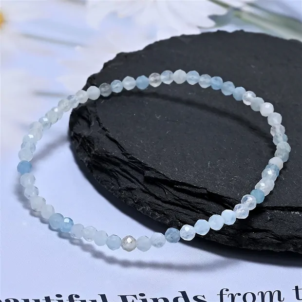 Pulsera, Aguamarina, cuentas de 03mm, facetadas, 19cm | Marco Schreier