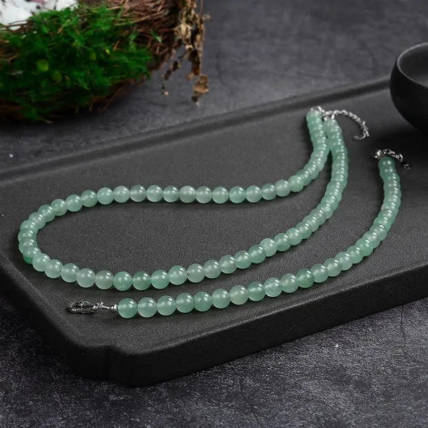 Aventurine necklace, beads (6mm), rhodiniert | wholesaler gems & healing stones