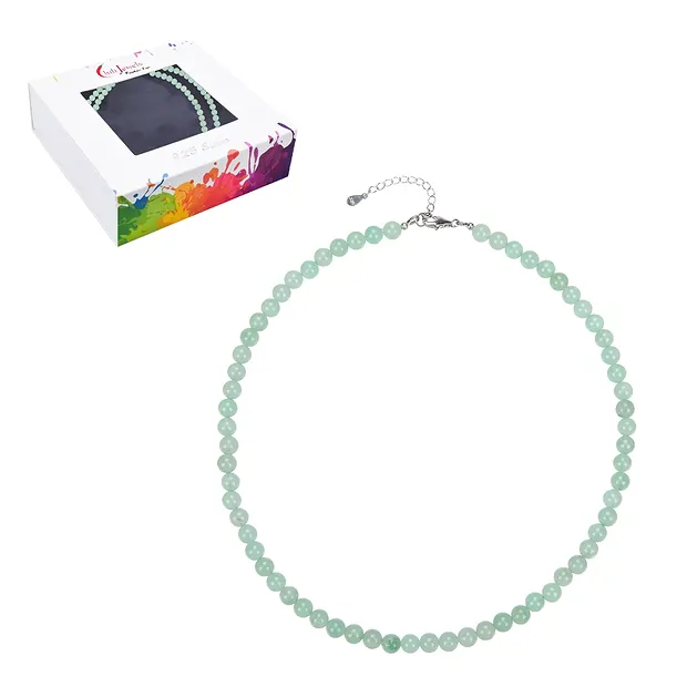 Kette Aventurin, Kugeln (6mm), rhodiniert | GH Edelsteine, Heilsteine & Schmuck