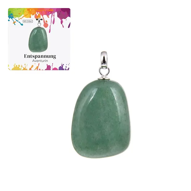 Pendentif Aventurine, Pierre roulée petite, rhodié | Marco Schreier