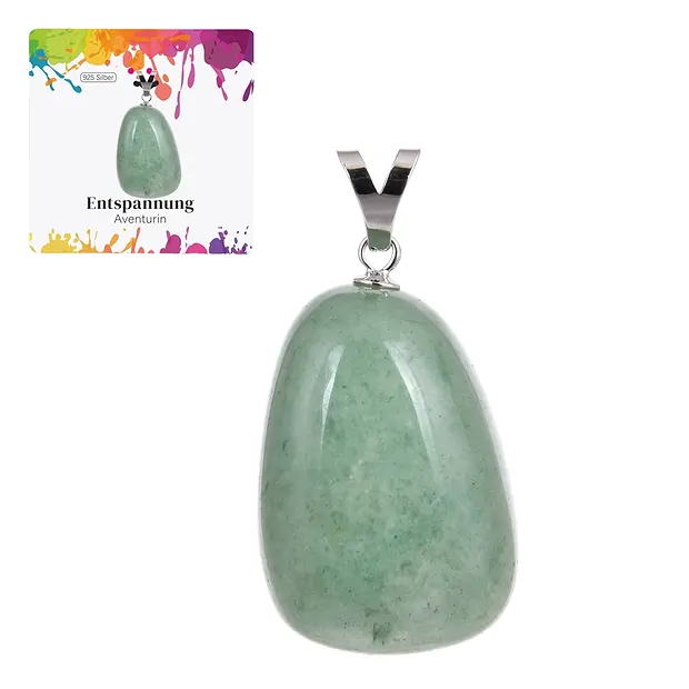 Pendentif Aventurine, Pierre roulée grande taille, rhodié | Marco Schreier