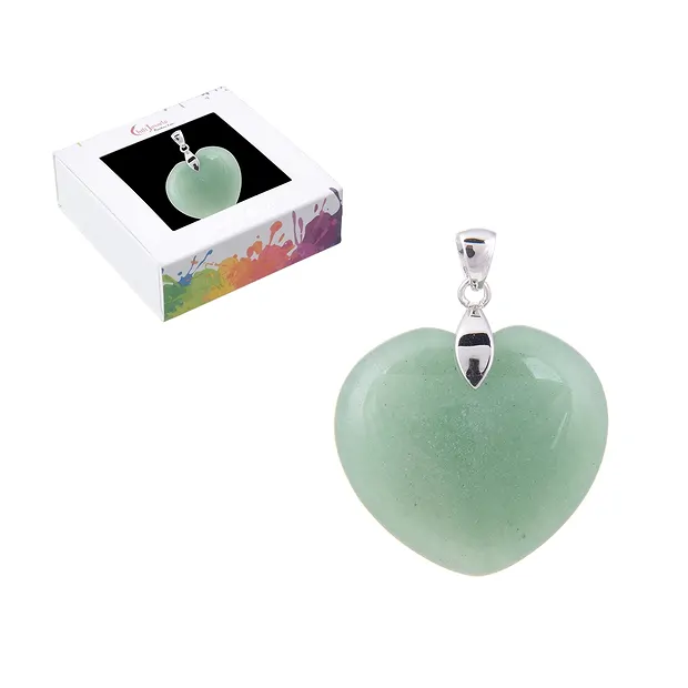 Aventurine pendant, heart (28mm), 4.2cm, rhodiniert | Marco Schreier