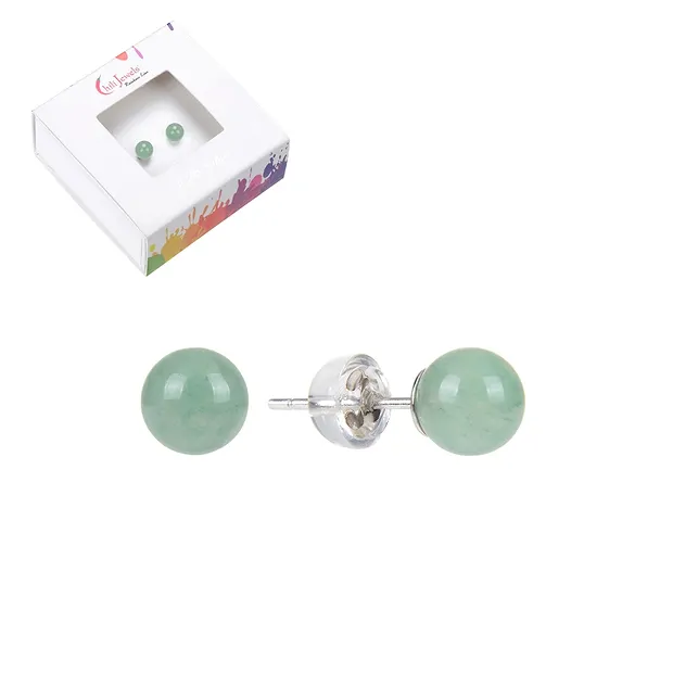 Earstuds aventurine, ball, 6mm, rhodiniert | wholesaler gems & healing stones