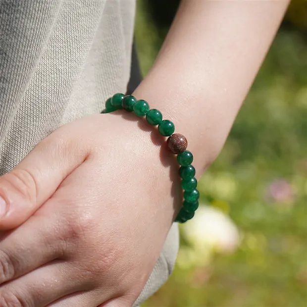Pulsera, aventurina (aventurina estrella), hueso de dinosaurio, 14cm (para niños) | Marco Schreier