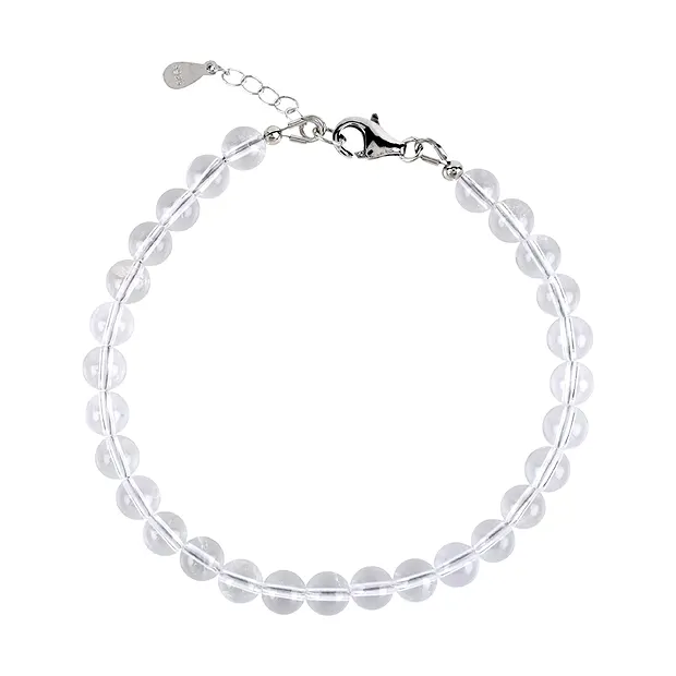 Collar Cristal de roca, cuentas (6mm), rodinado, alargador de cadena, suelto | Marco Schreier
