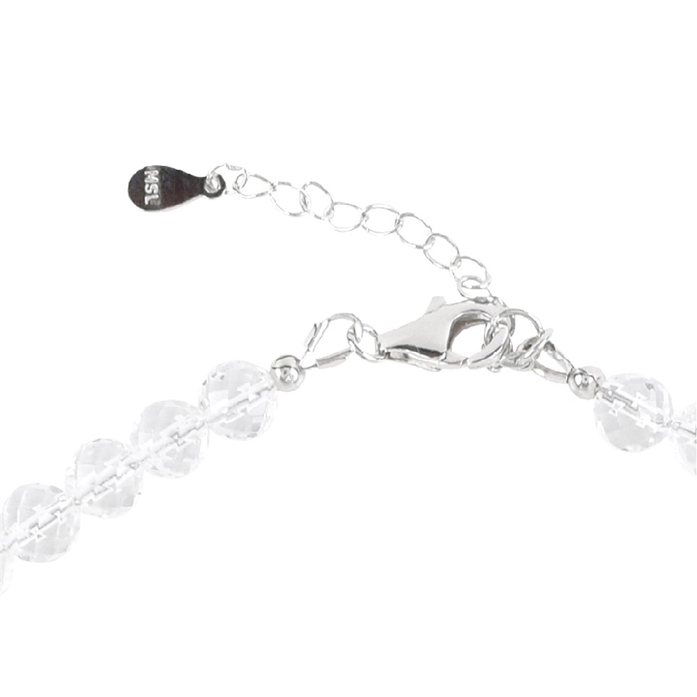 Rock Crystal necklace, beads (6mm), faceted, rhodiniert, loose | Marco Schreier