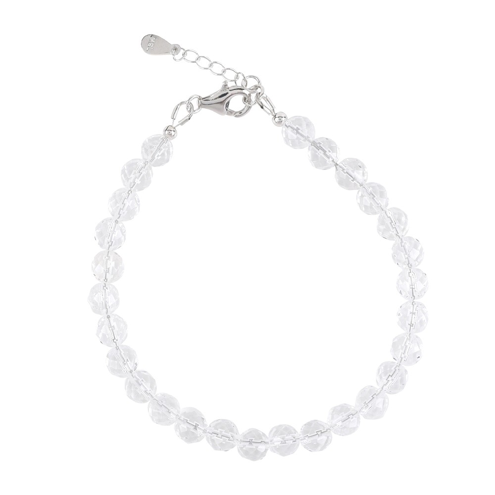 Rock Crystal necklace, beads (6mm), faceted, rhodiniert, loose | Marco Schreier