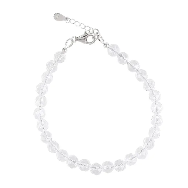 Rock Crystal necklace, beads (6mm), faceted, rhodiniert | Marco Schreier