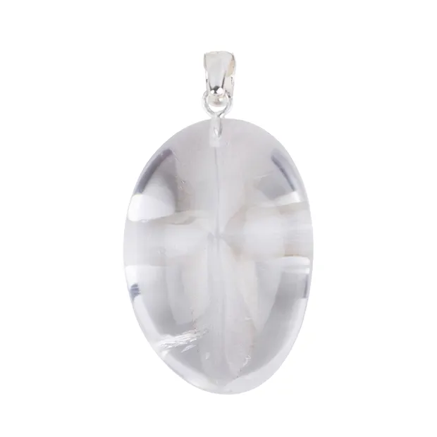 Pendentif Cristal de roche, croix gravée derrière, 4,5cm | Marco Schreier